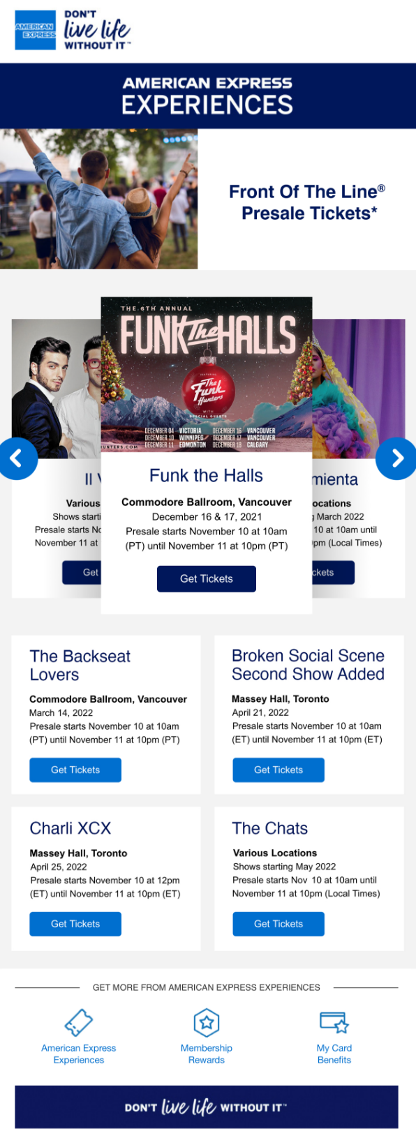 American Express: Cardmember experiences, full email design
