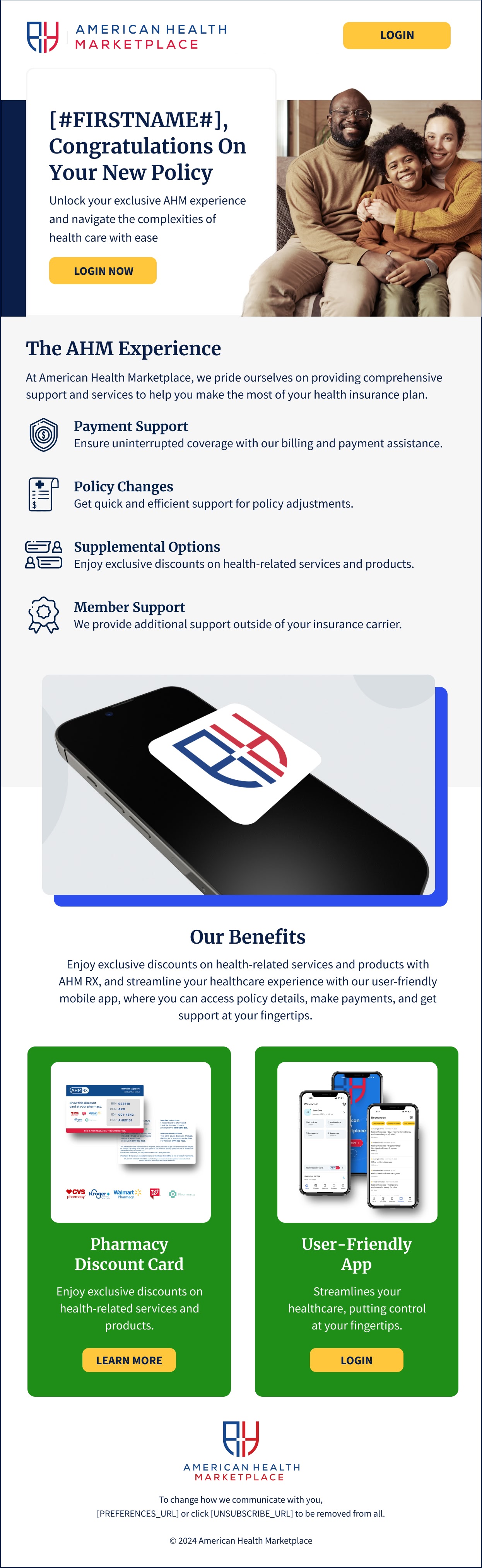 American Health Marketplace: Member welcome, full email design