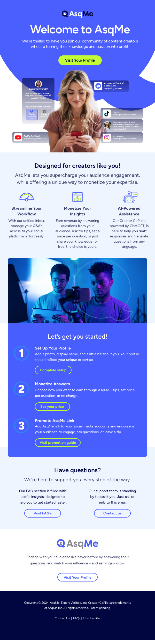 AsqMe: Welcome email, full email design