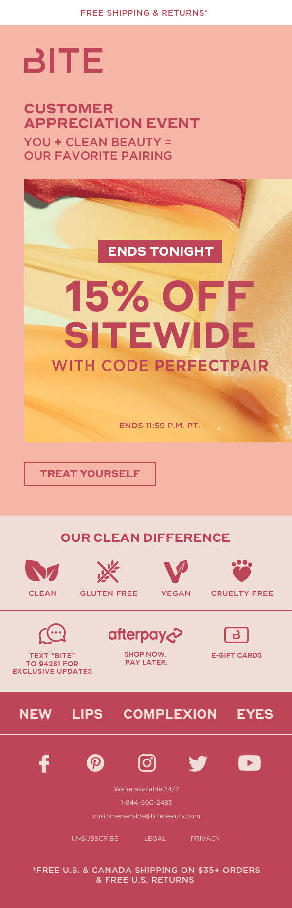 BITE Beauty: Customer appreciation event, full email design