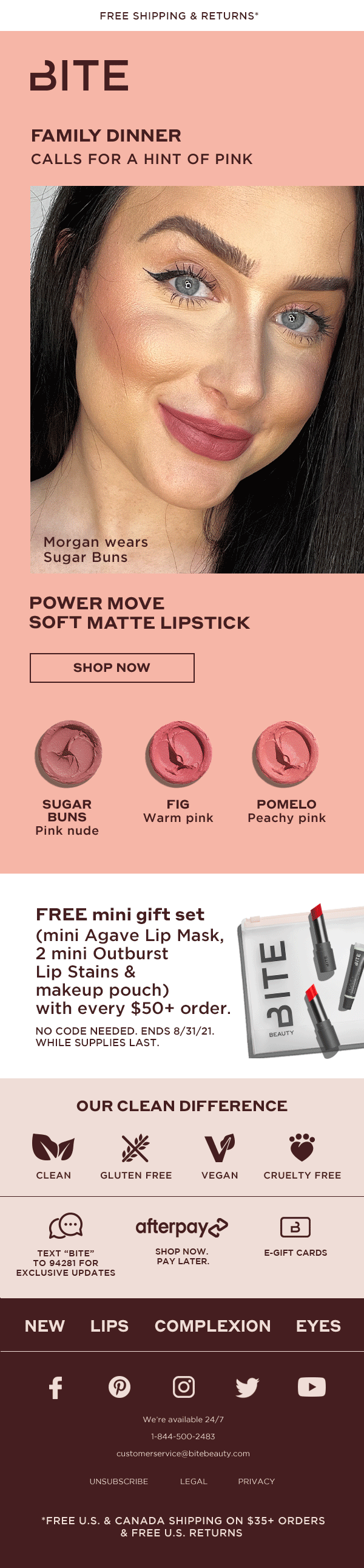 BITE Beauty: Family dinner color collection, full email design