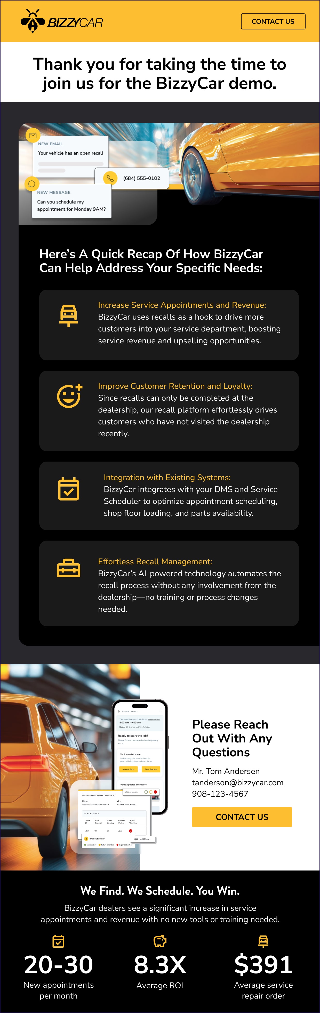 BizzyCar: Post-demo follow-up email, full email design