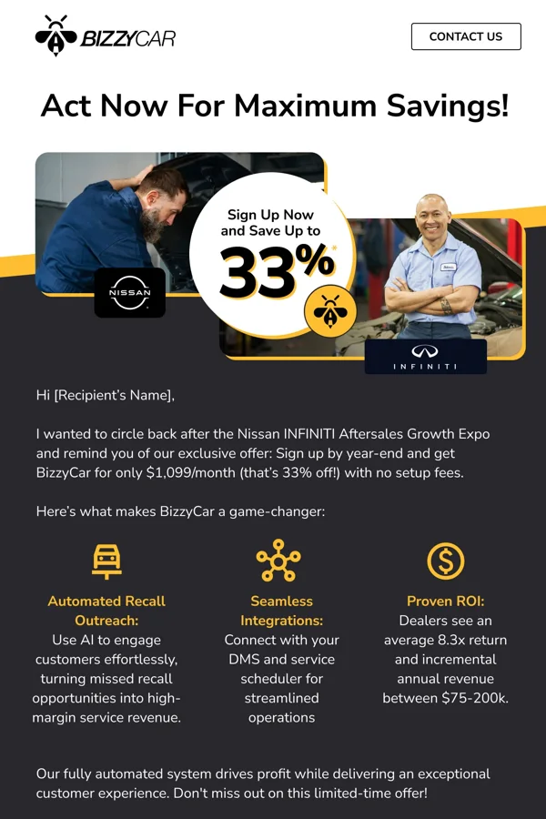 BizzyCar — Service savings offer