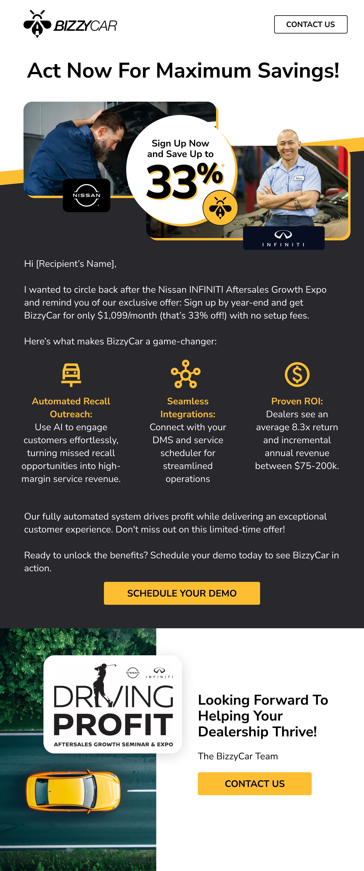 BizzyCar: Service savings offer, full email design