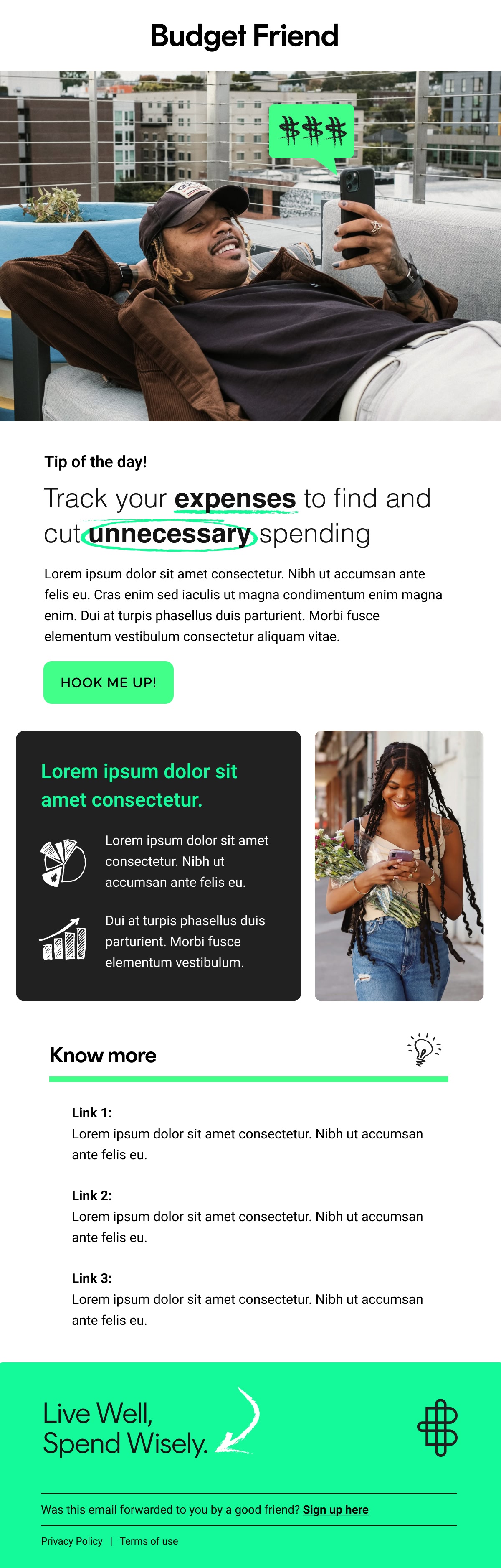Budget Friend: Budgeting education, full email design