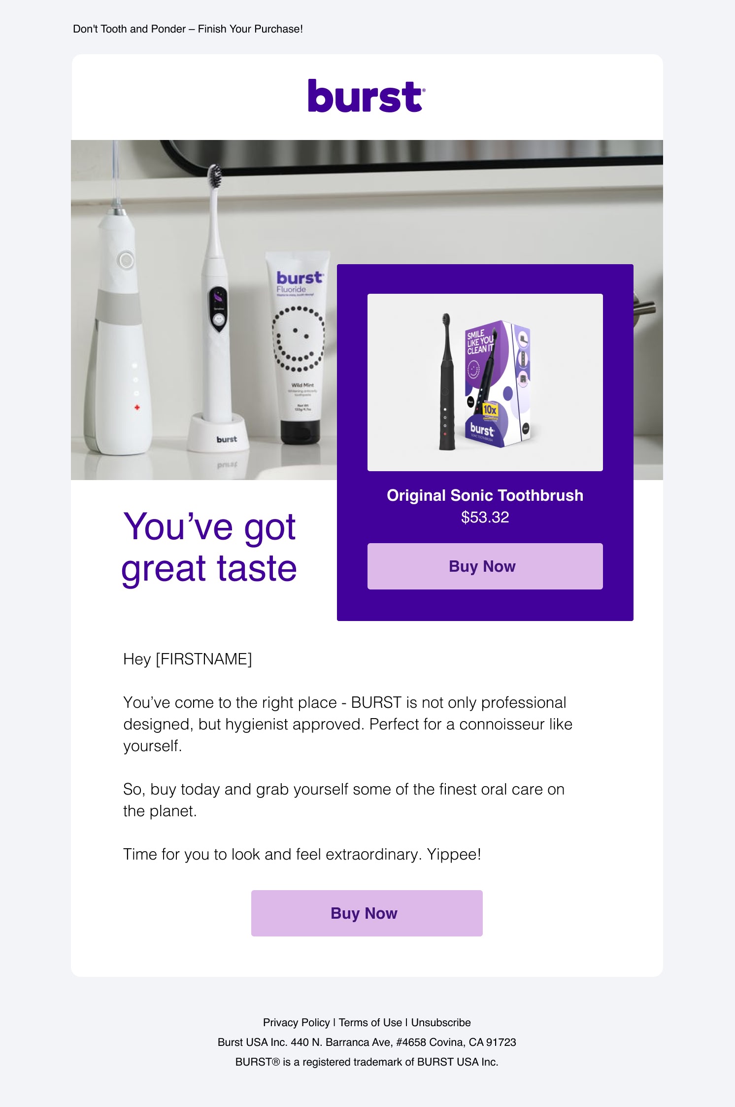 BURST: Product recommendation, full email design