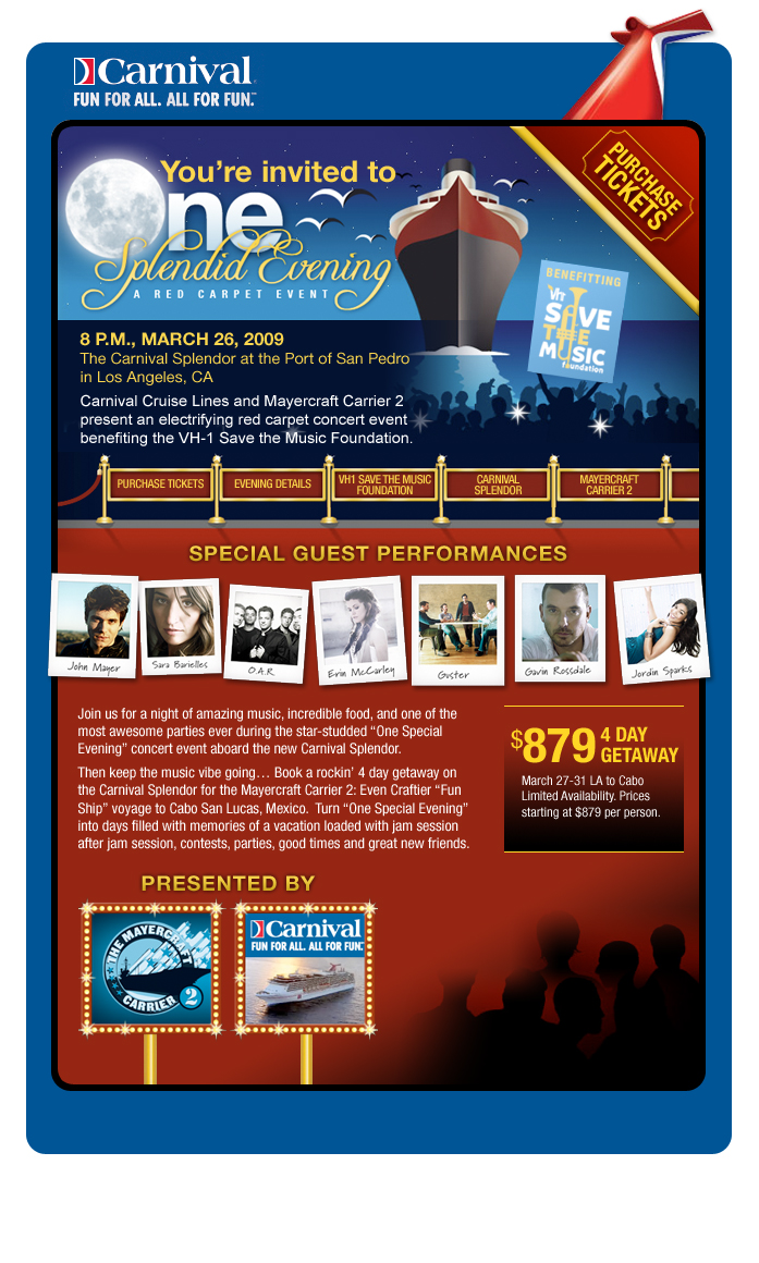 Carnival Cruise Line: Cruise event invitation, full email design