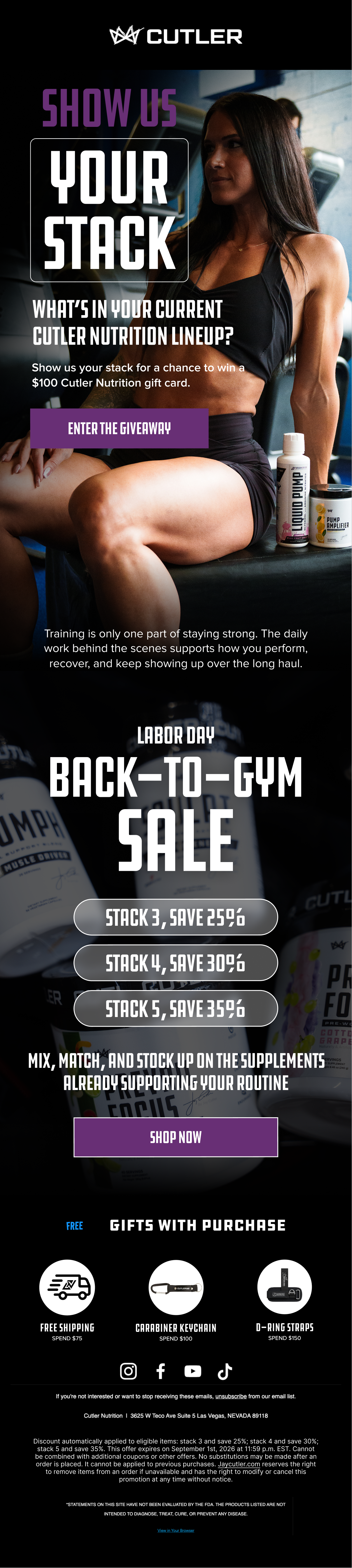 Cutler Nutrition: Back-to-gym sale, full email design