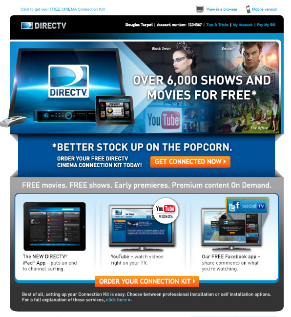 DIRECTV: Email campaign, full email design