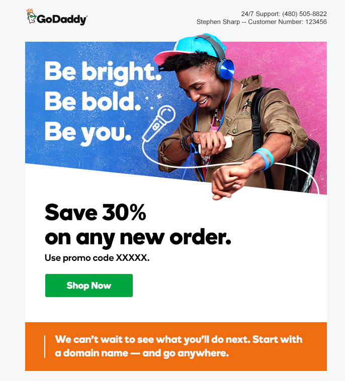 GoDaddy: New order offer, full email design