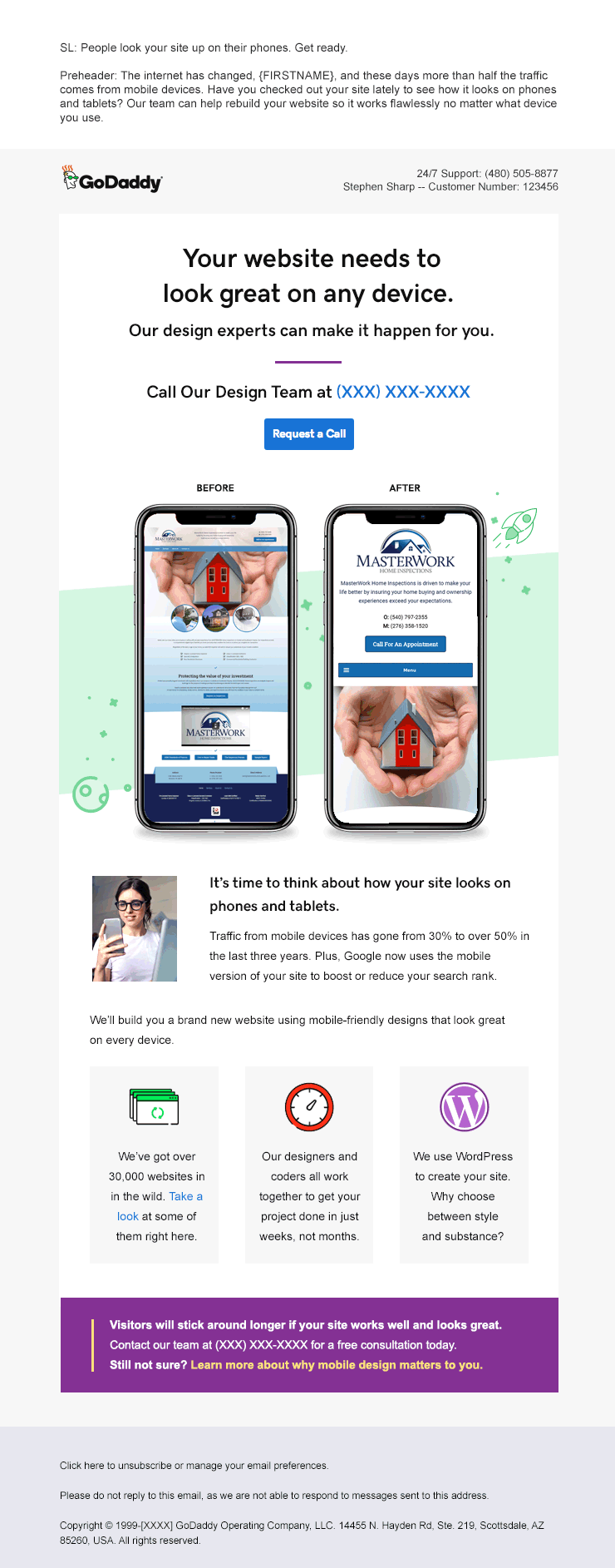 GoDaddy: Mobile website services, full email design