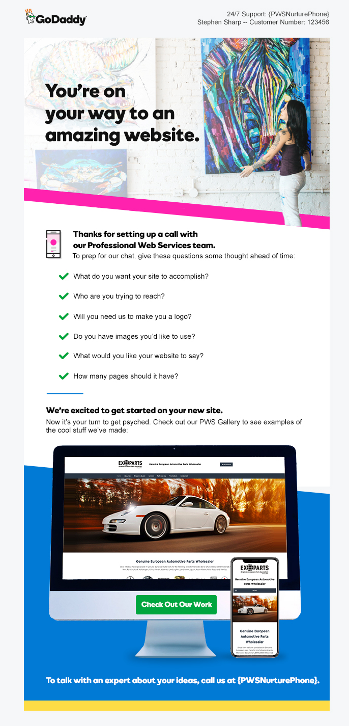 GoDaddy: Website onboarding, full email design