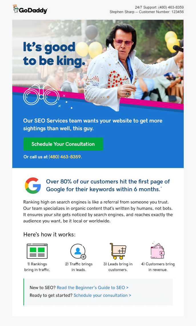 GoDaddy: Search marketing services, full email design