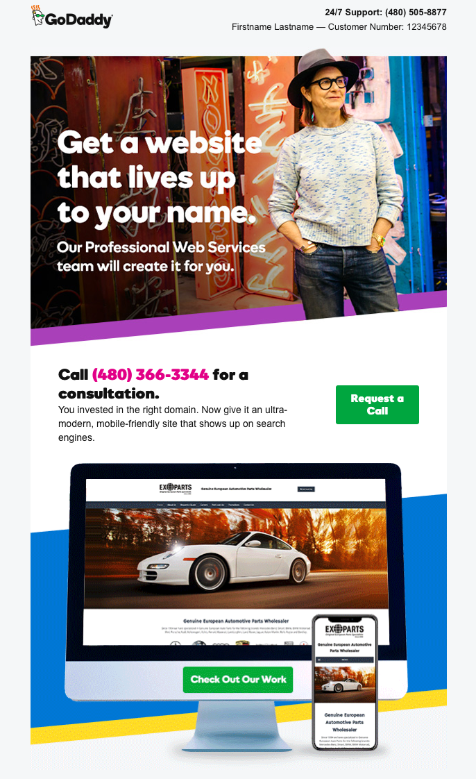 GoDaddy: Website design services, full email design