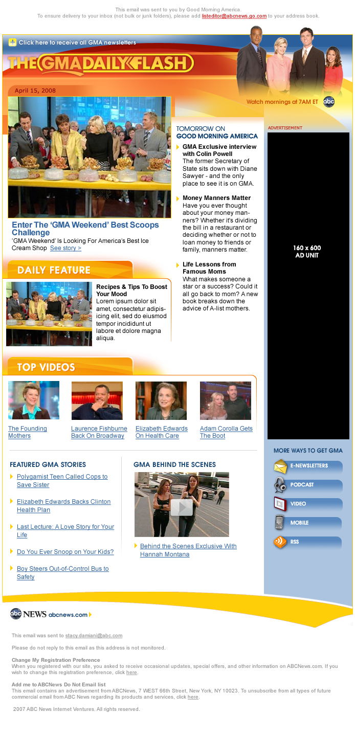 Good Morning America: Daily news digest, full email design