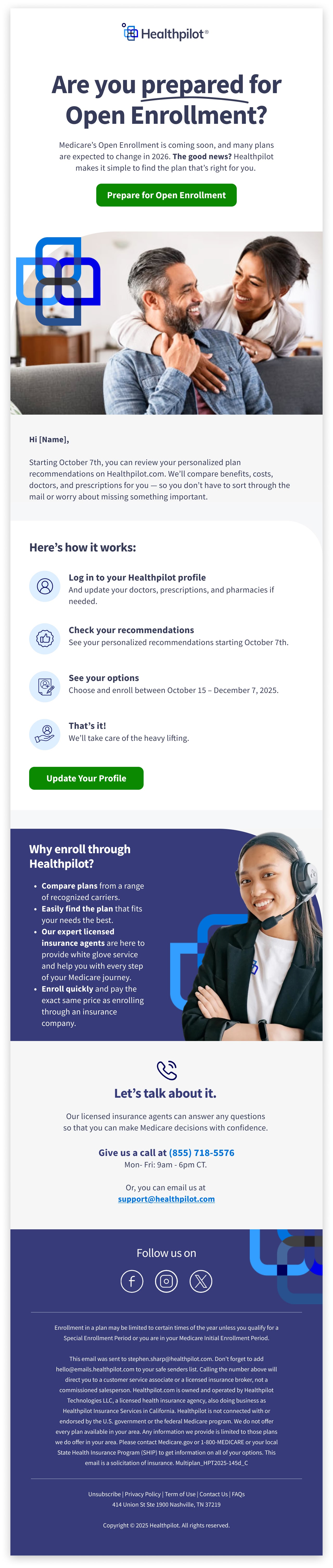 Healthpilot: Open enrollment education email, full email design