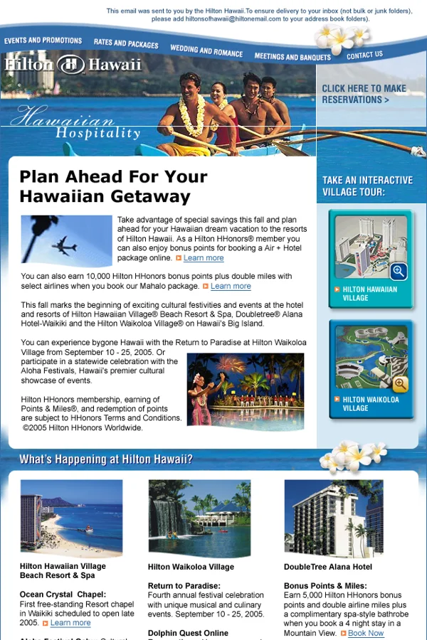 Hilton — Hawaiian getaway newsletter