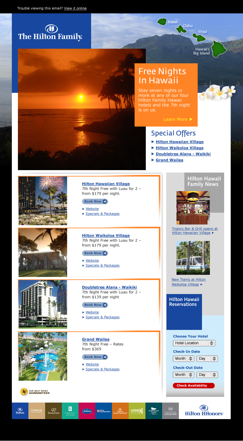 Hilton: Hotel rewards offer, full email design