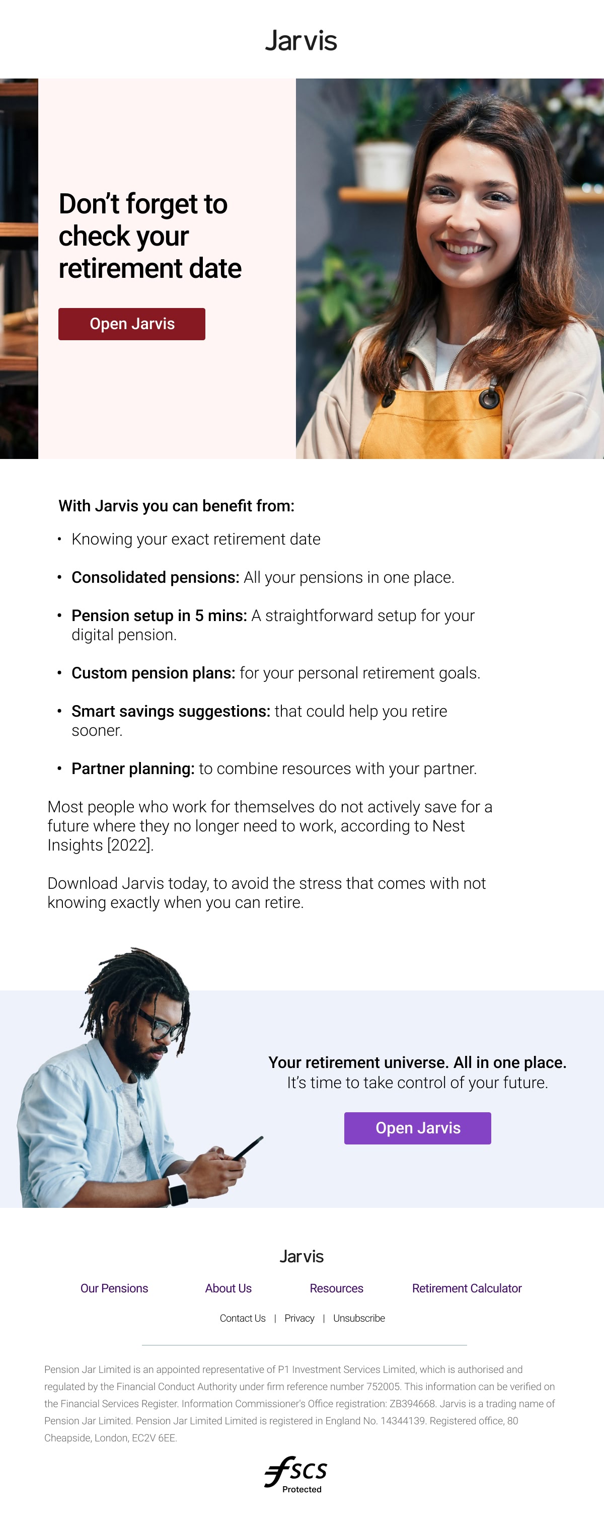 Jarvis: Retirement date reminder, full email design
