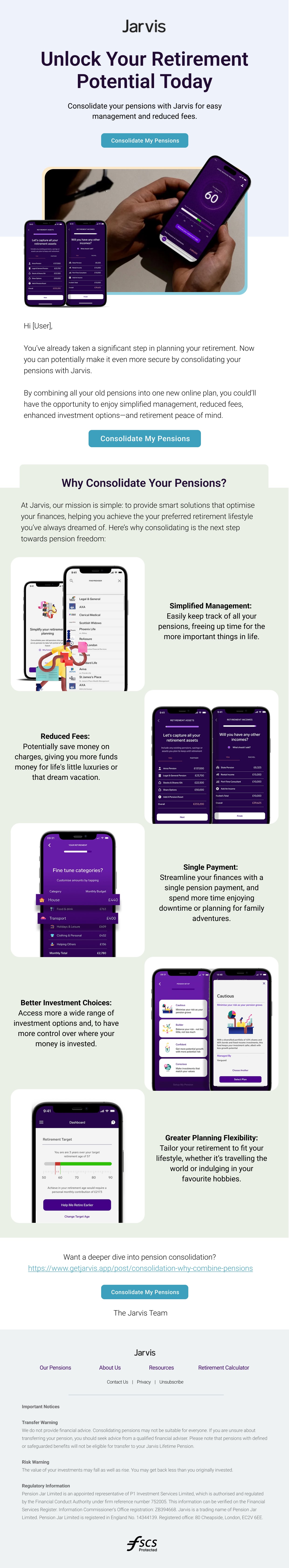 Jarvis: Retirement planning introduction, full email design