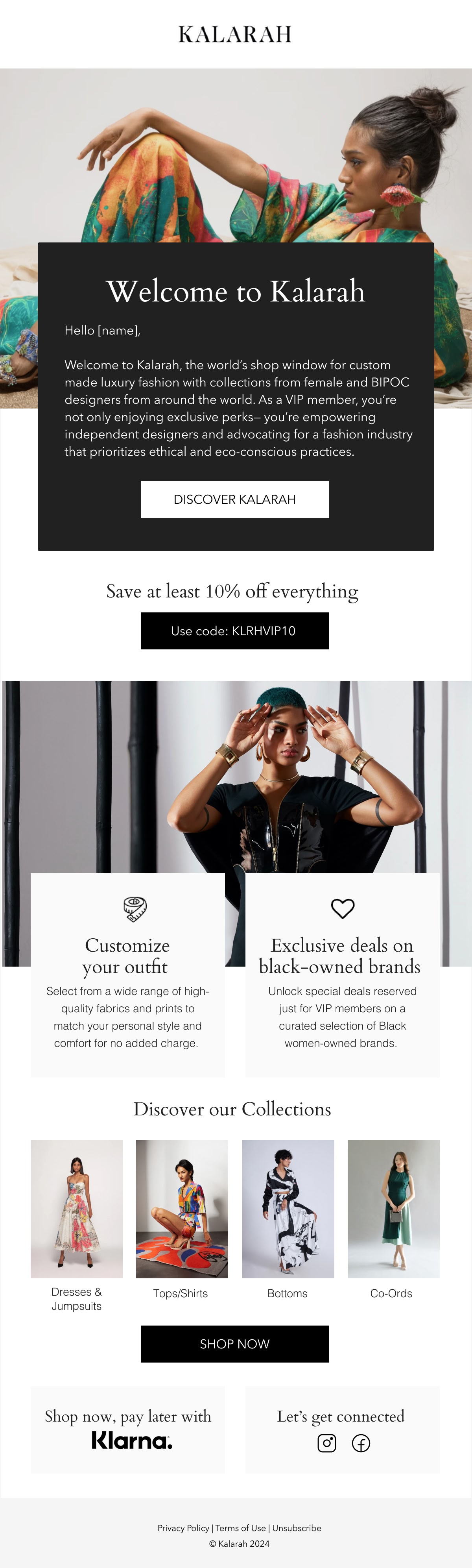 Kalarah: Welcome collection, full email design