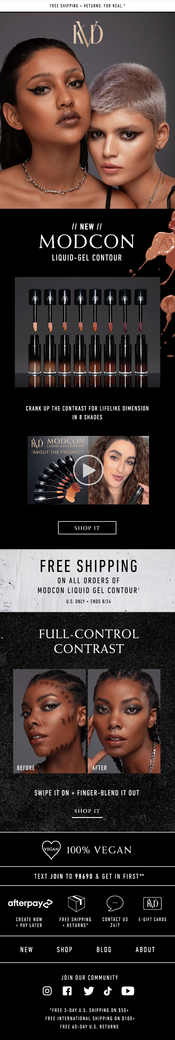 KVD Beauty: ModCon launch email, full email design