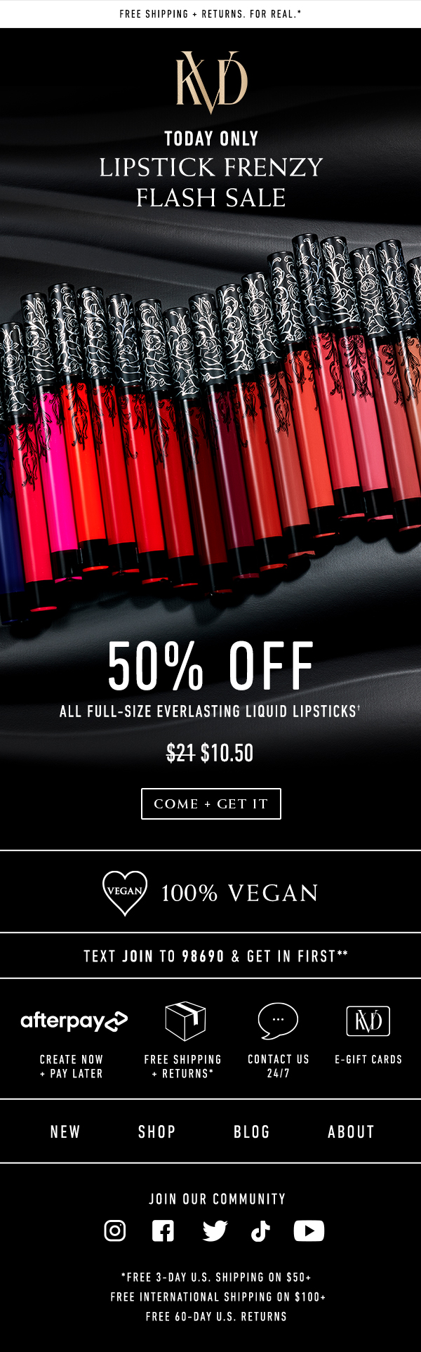 KVD Beauty: Lipstick flash sale, full email design