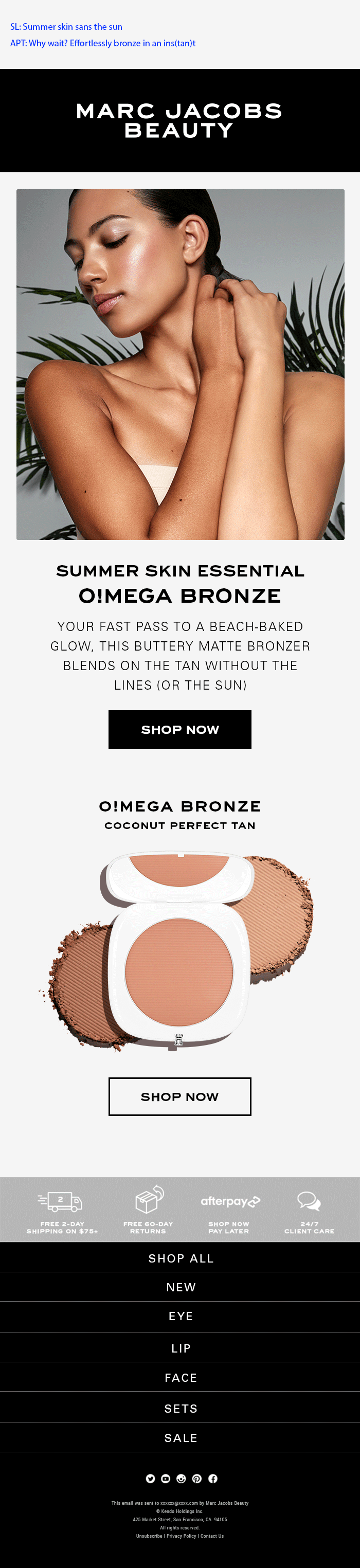 Marc Jacobs Beauty: Summer glow essentials, full email design