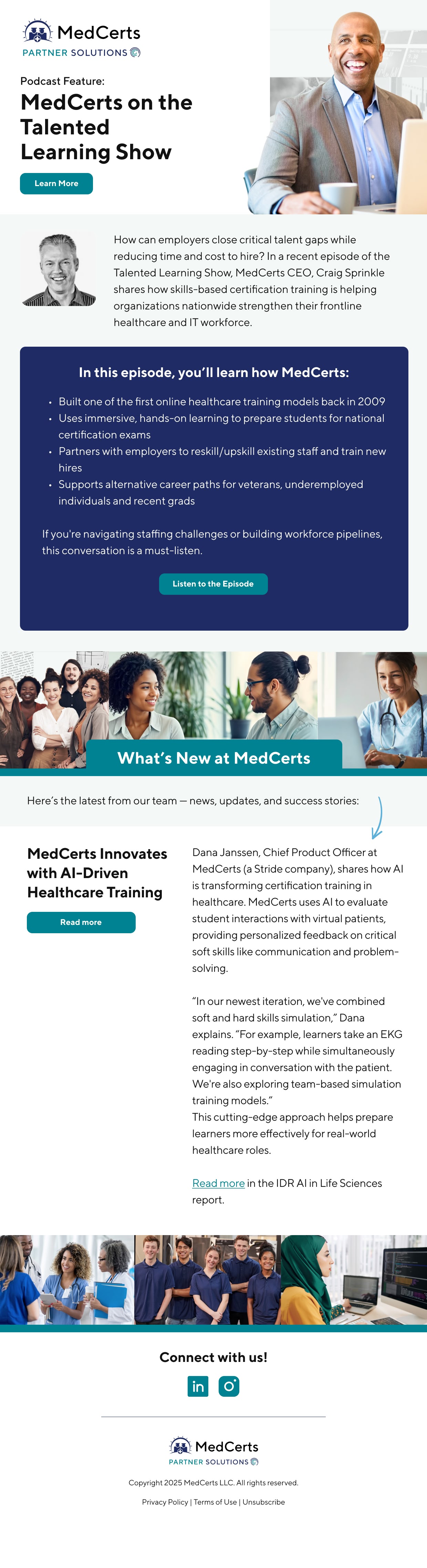 MedCerts: Healthcare workforce newsletter, full email design