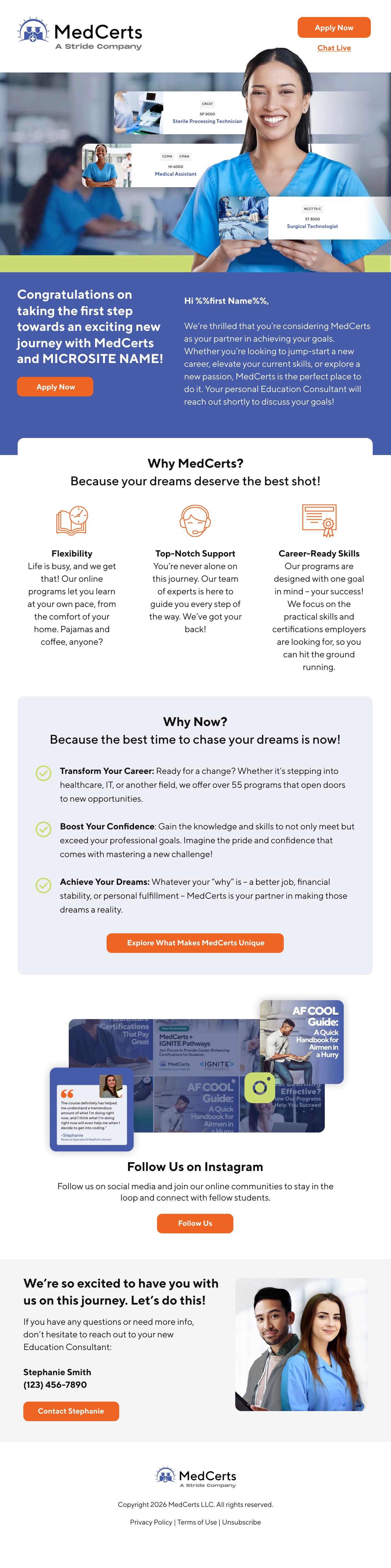 MedCerts: Education and program newsletter, full email design