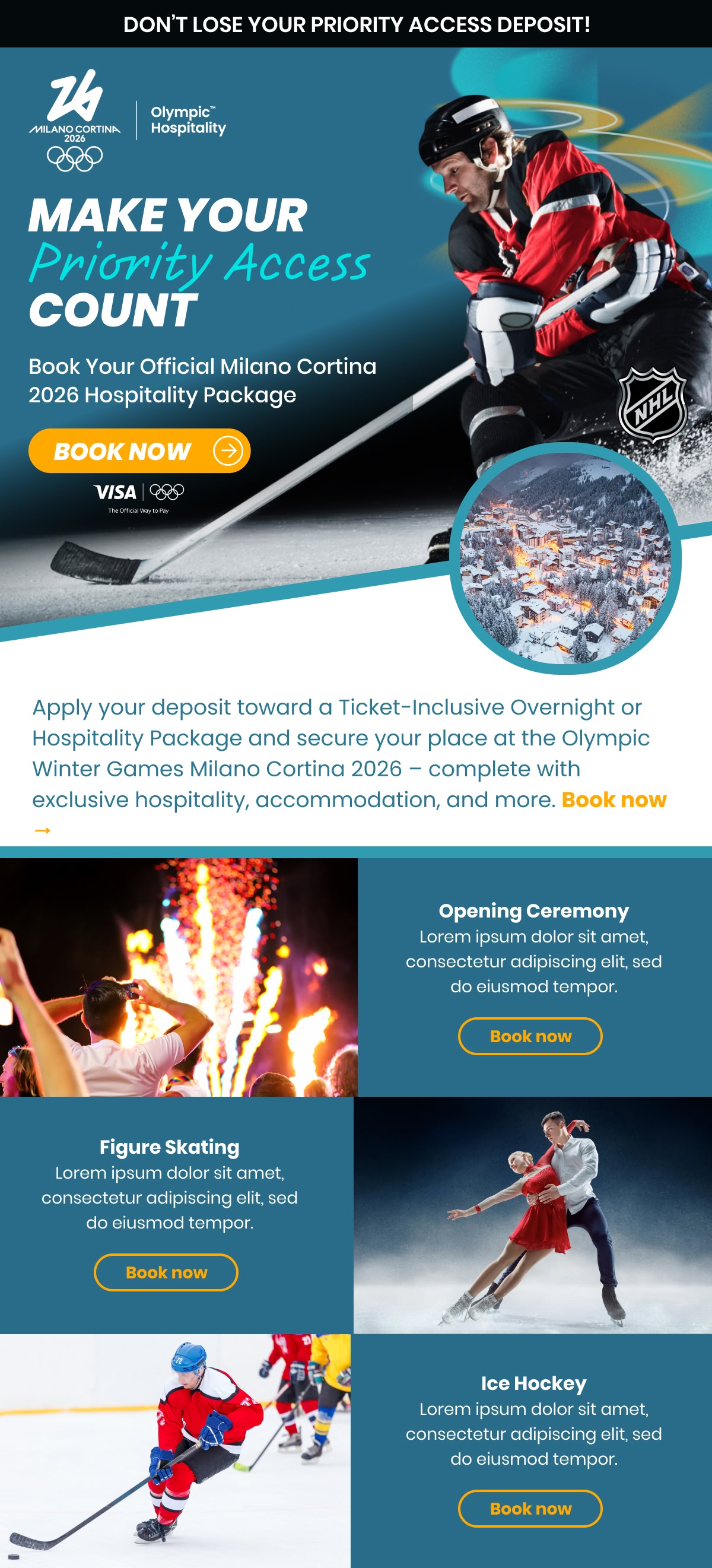 Milano Cortina 2026: Priority access reminder, full email design