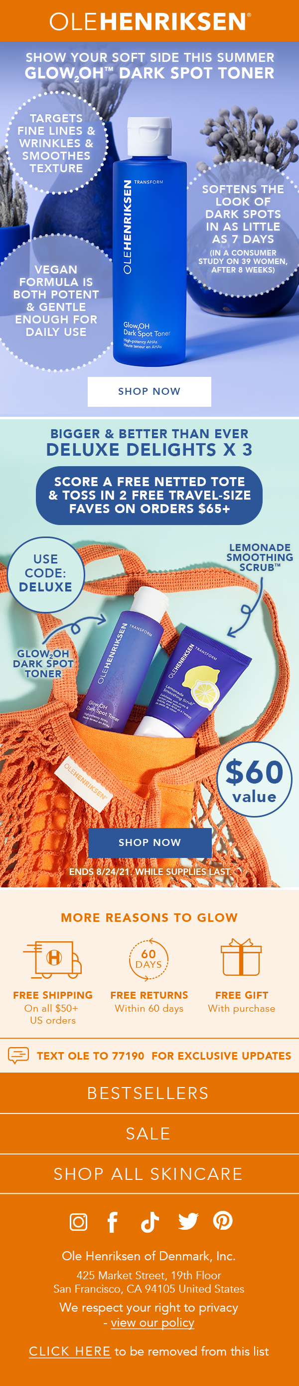 Ole Henriksen: Skincare product promotion, full email design