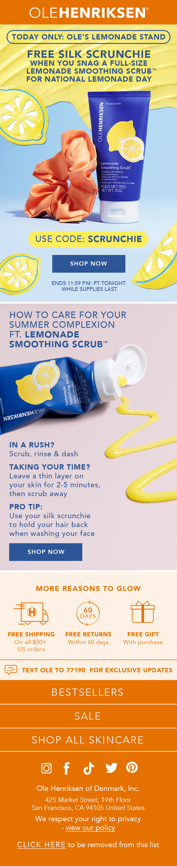 Ole Henriksen: Seasonal skincare story, full email design