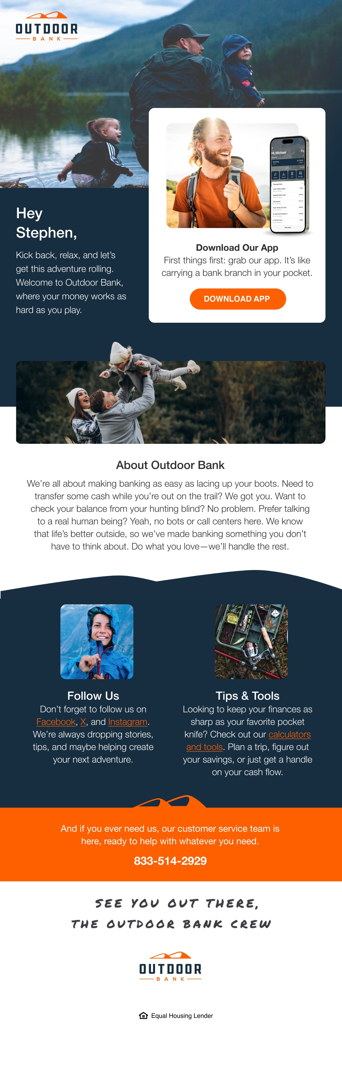 Outdoor Bank: Mobile banking introduction, full email design