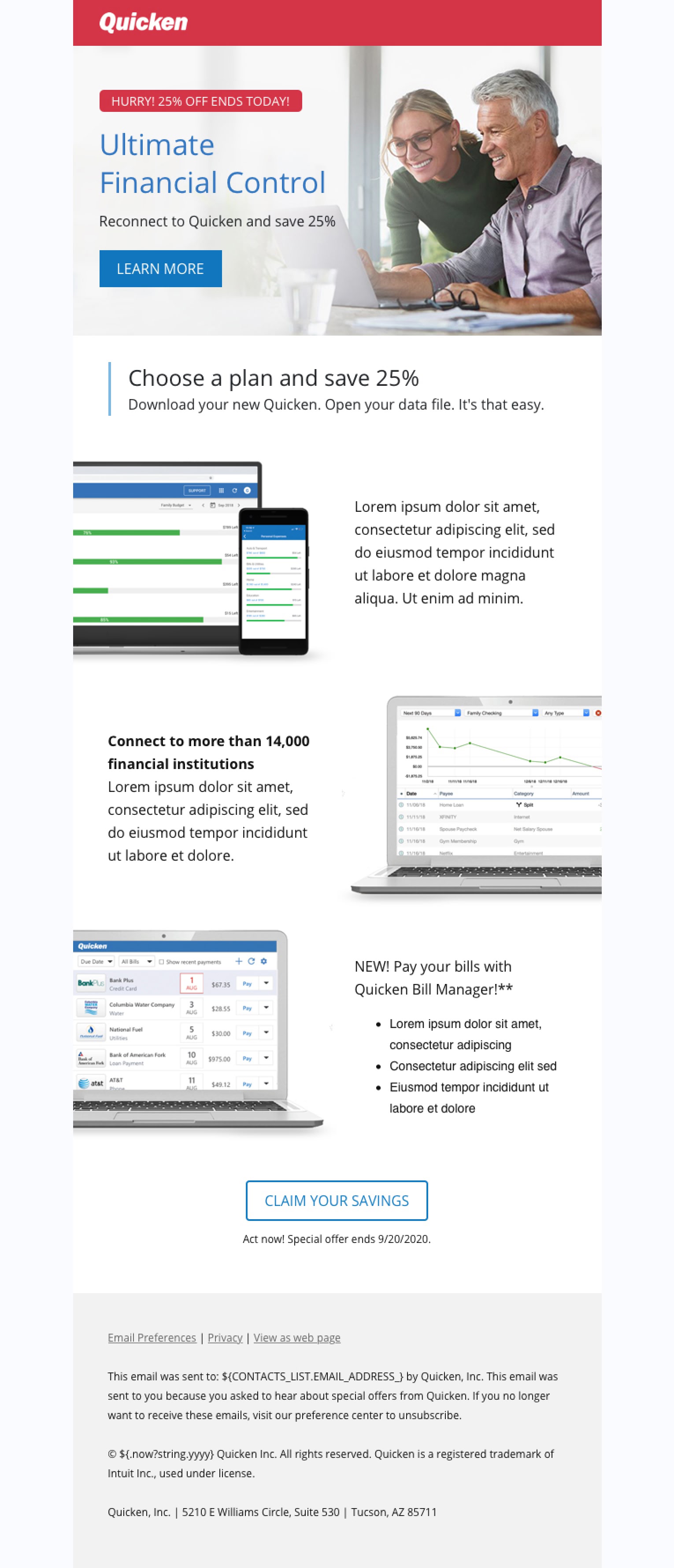 Quicken: Plan upgrade offer, full email design