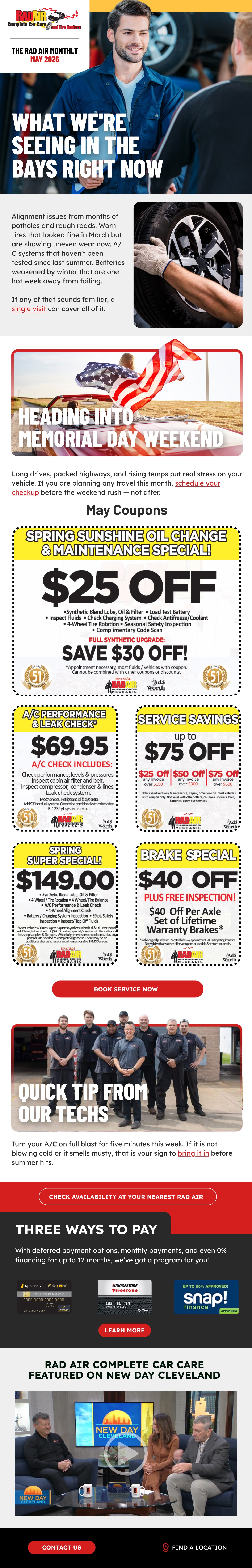 Rad Air: Monthly newsletter and coupon email, full email design