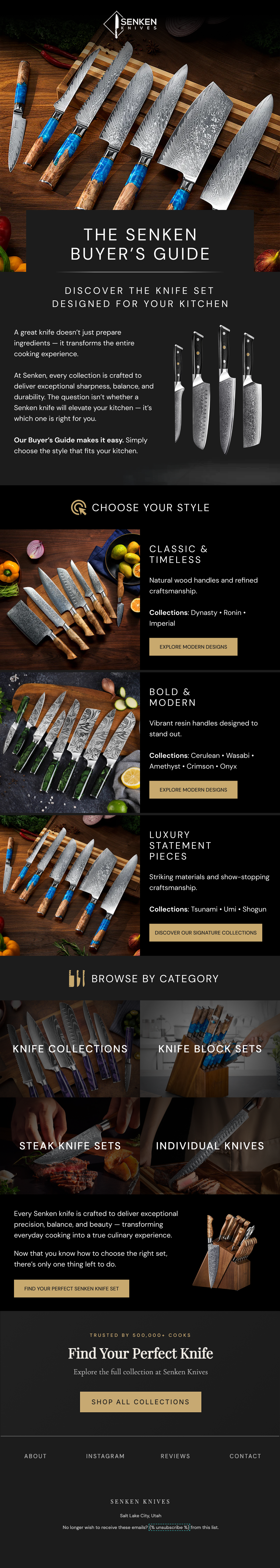 SENKEN: Knife collection showcase, full email design