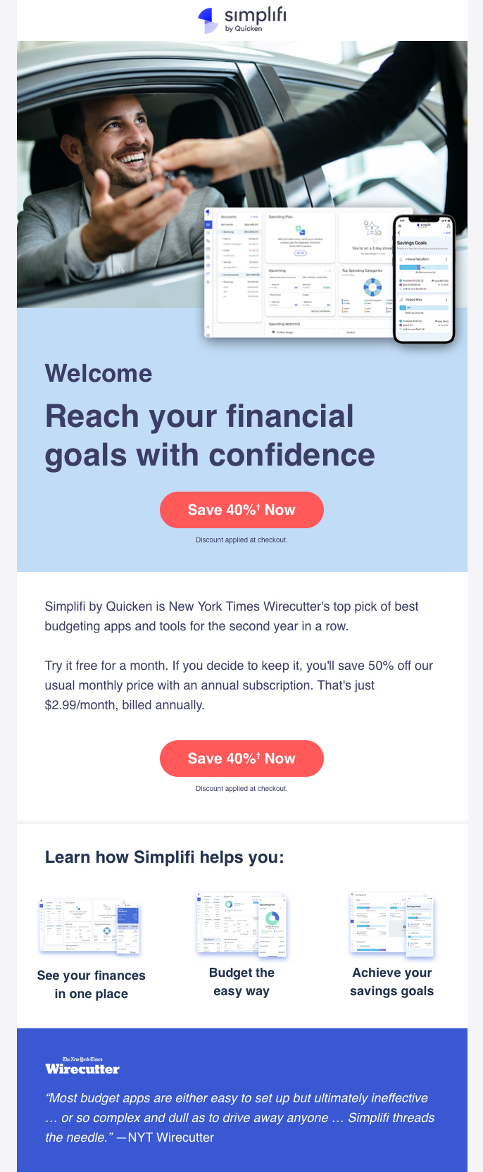 Simplifi by Quicken: Welcome to Simplifi, full email design