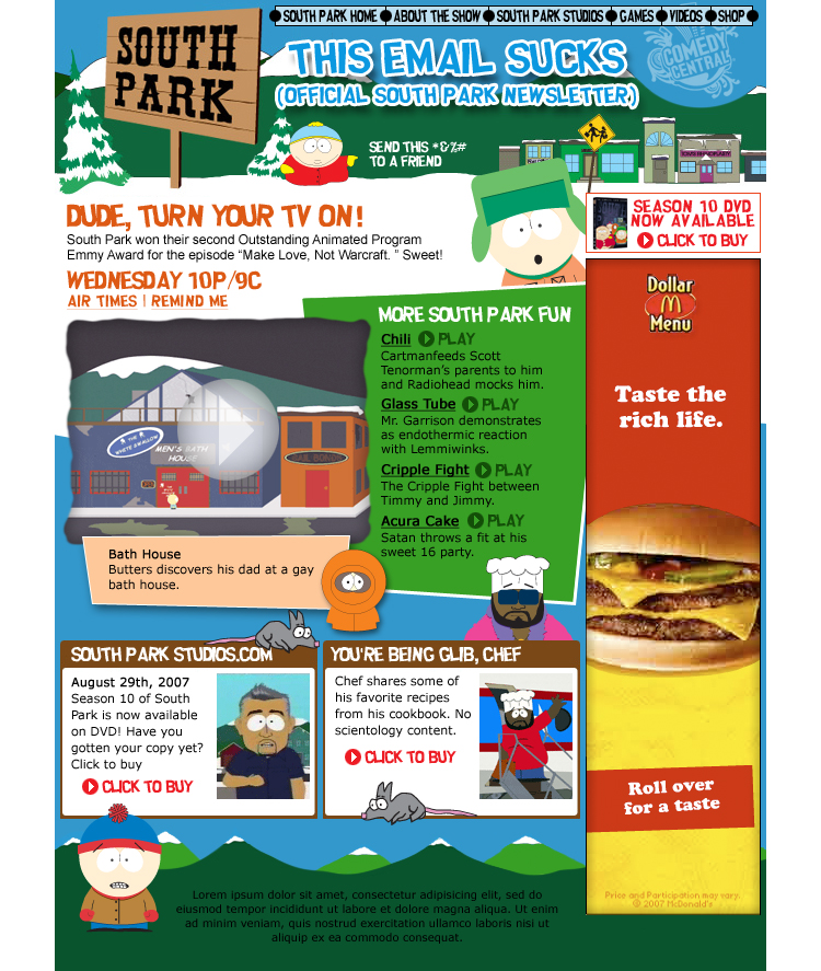 South Park: Email campaign, full email design