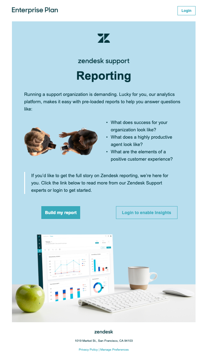 Zendesk: Reporting feature adoption, full email design
